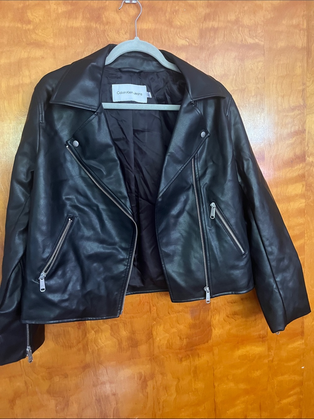 Calvin Klein Jeans Black Faux Leather Biker Jacket